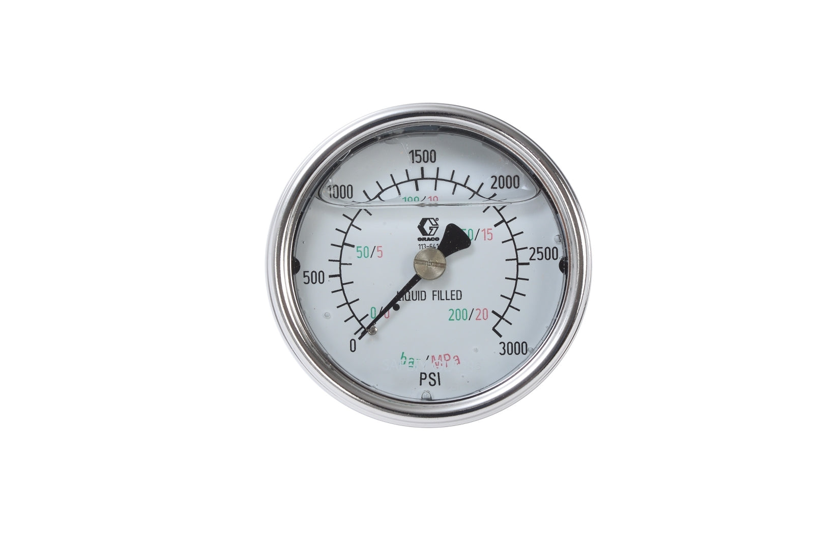 GRACO Stainless Steel High Pressure Fluid Gauge, 0-3000 psi (0-207 bar) (Part No. 113641)