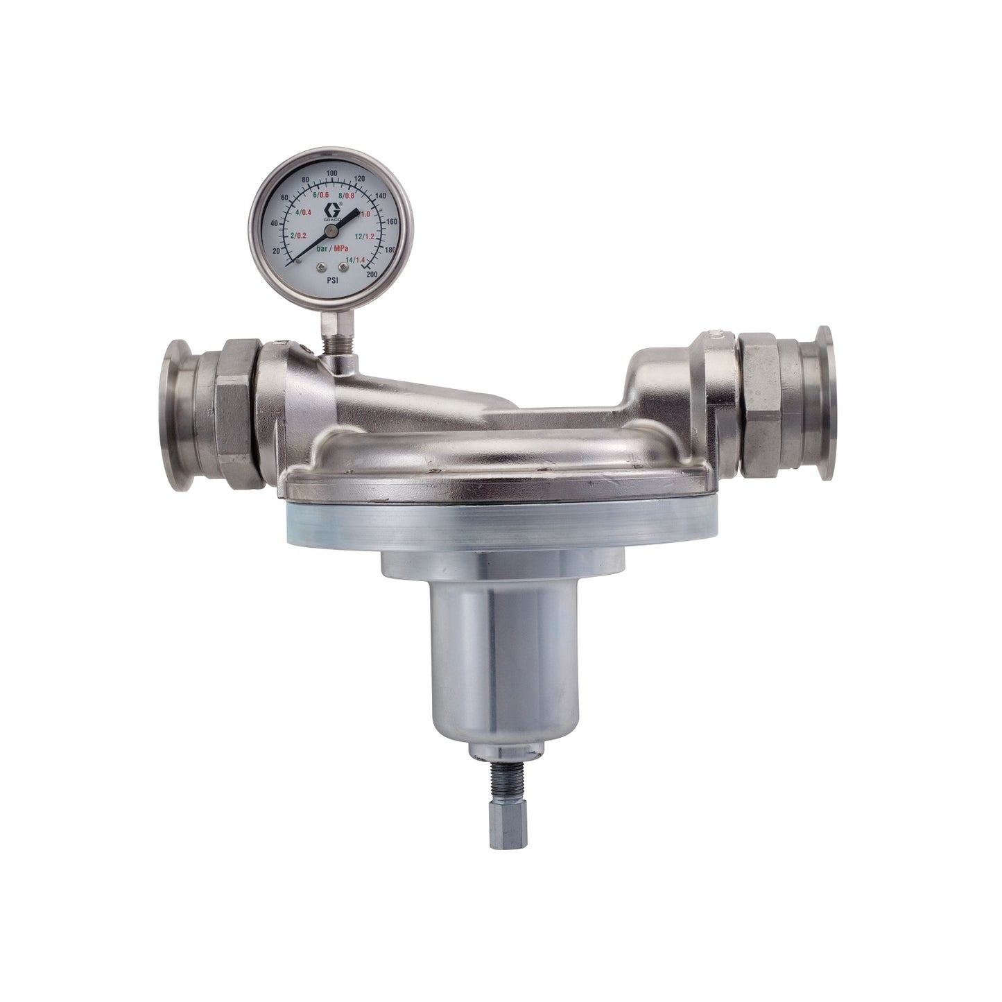 GRACO Corrosion Resistant Fluid Back Pressure Regulator, Low Shear Mechanical (2 in Sanitary, 20 gpm, 300 psi max fluid pressure) (Part No. 223824)
