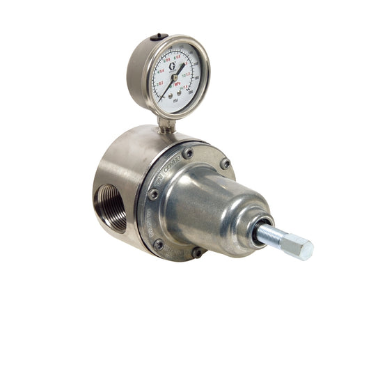 GRACO Back Pressure Regulator, Low Pressure Corrosion Resistant, 200 Max psi, SST, Manual, 1-1/4 (f) x 1-1/4 (f), with Gauge (Part No. 208997)