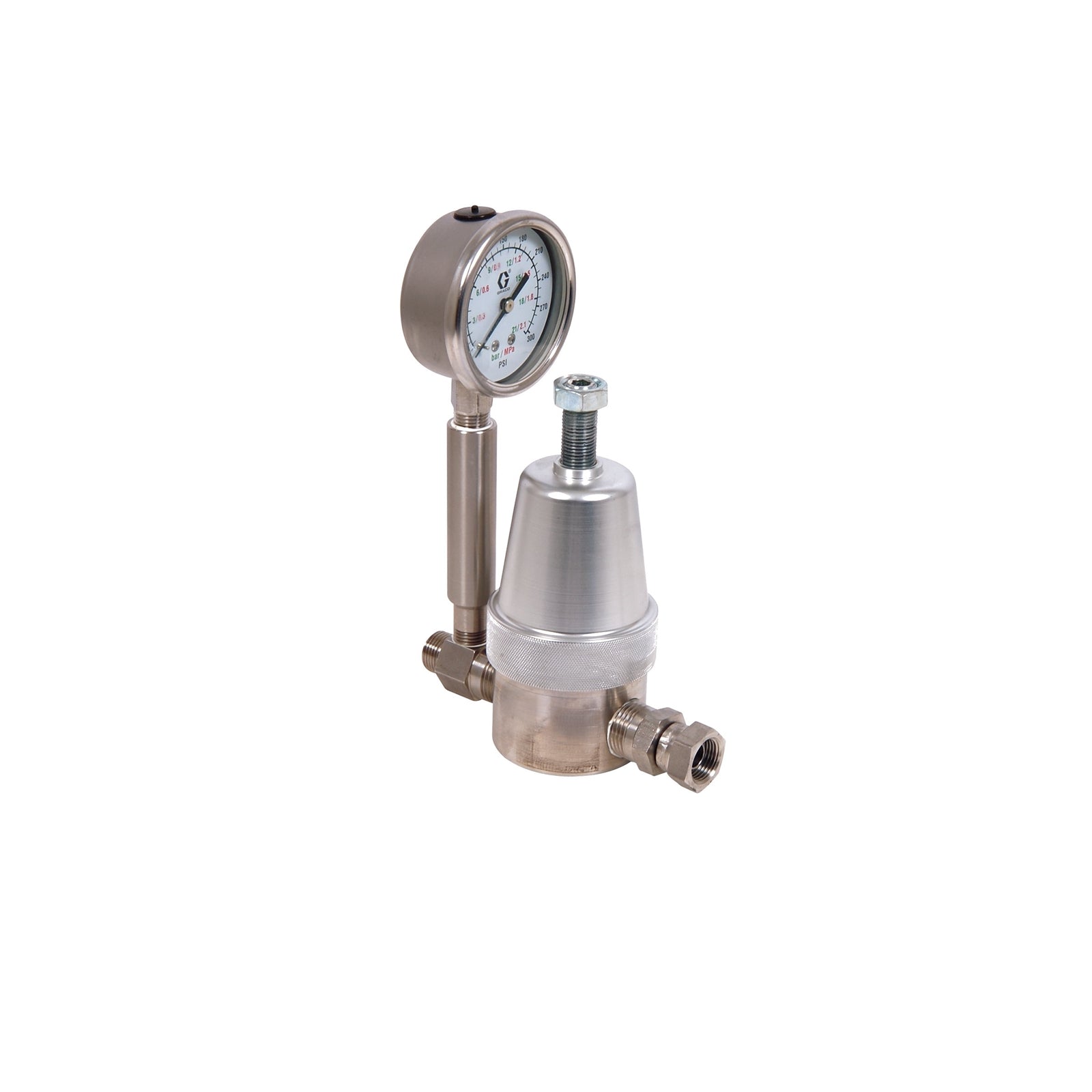GRACO Back Pressure Regulator, Bare, Low Pressure, 180 Max psi, SST, Manual, 3/8 npt(f) Inlet x 1/2 npt(f) Outlet (Part No. 237503)