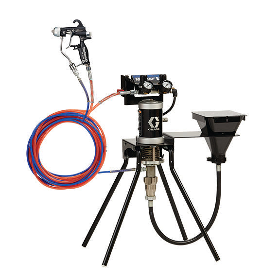 GRACO 15:1 Merkur ES Air Assisted Package, 0.4 gpm (1.5 lpm) Fluid Flow, Standard Mount, with PerformAA 15 Gun, Hopper, and Plated Steel (Part No. 24W281)