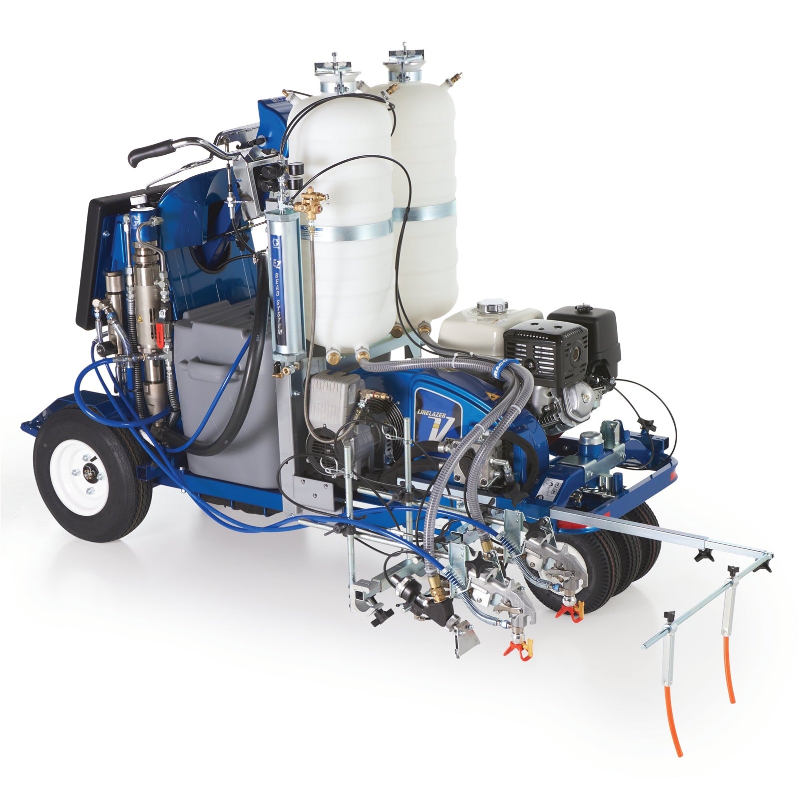 GRACO LineLazer V 250SPS HP Reflective Series Self-Propelled Gas Hydraulic Airless Line Striper, 2 Auto Guns, 2 Tanks (Part No. 17H469)