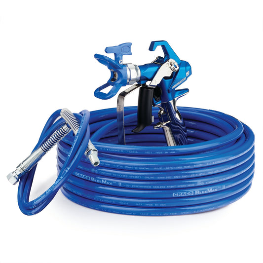 GRACO Contractor PC Airless Spray Gun, RAC X 517, BlueMax II Airless Hose 1/4 in x 50 ft, BlueMax II Airless Whip Hose 3/16 in x 4.5 ft (Part No. 17Y046)
