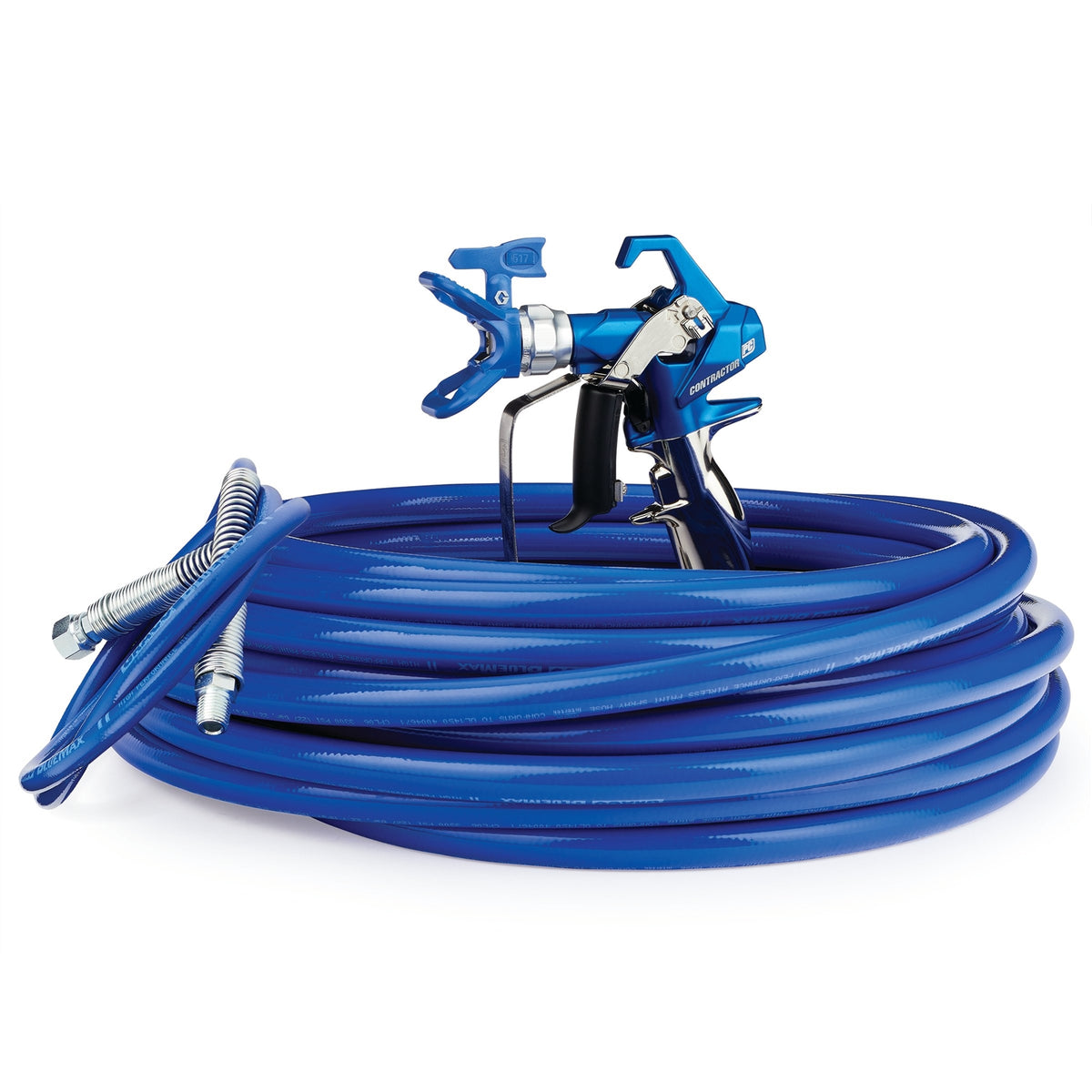 GRACO Contractor PC Airless Spray Gun Kit with RAC X 517, BlueMax II Airless Hose 3/8 in x 50 ft, BlueMax II Airless Whip Hose 3/16 in x 4.5 ft (Part No. 17Y048)