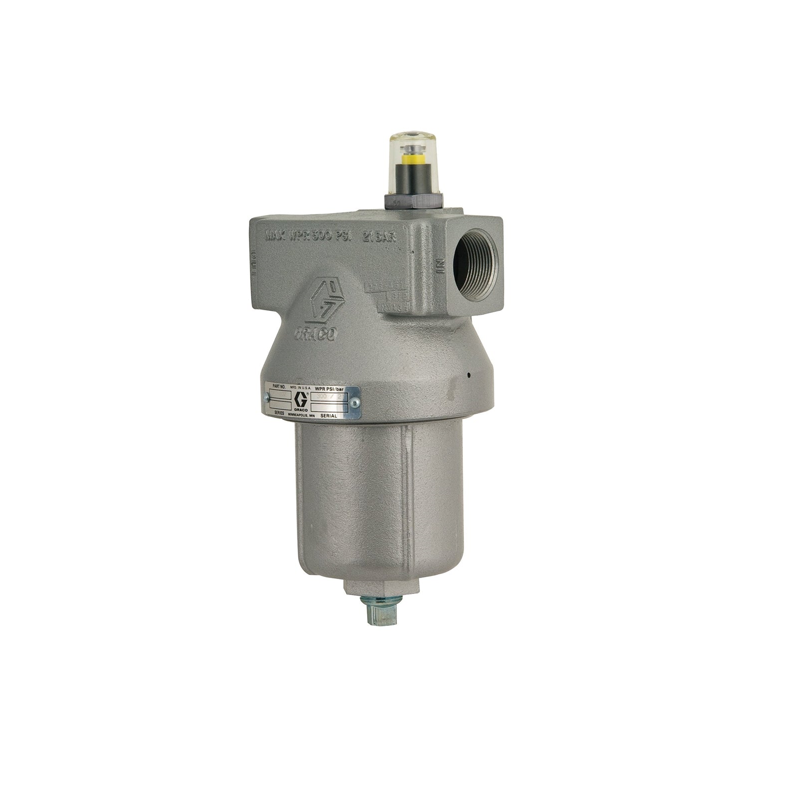 GRACO Low Pressure Red Alert Filter, 20 gpm (75.7 lpm), 100 mesh (149 micron) element, 3/4 NPT (Part No. 213064)