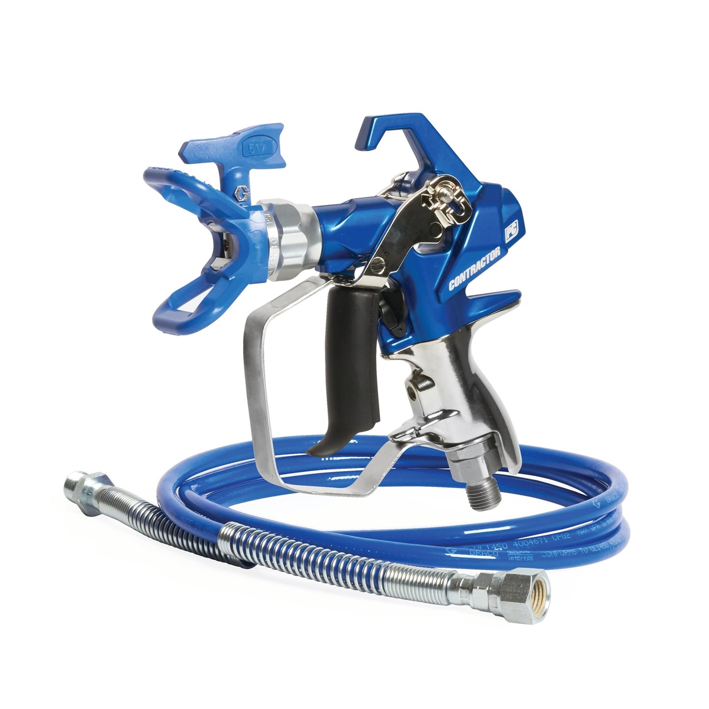 GRACO Contractor PC Compact Gun, 1/8 in x 4.5 ft Whip Hose, RAC X LTX 517 SwitchTip (Part No. 19Y444)