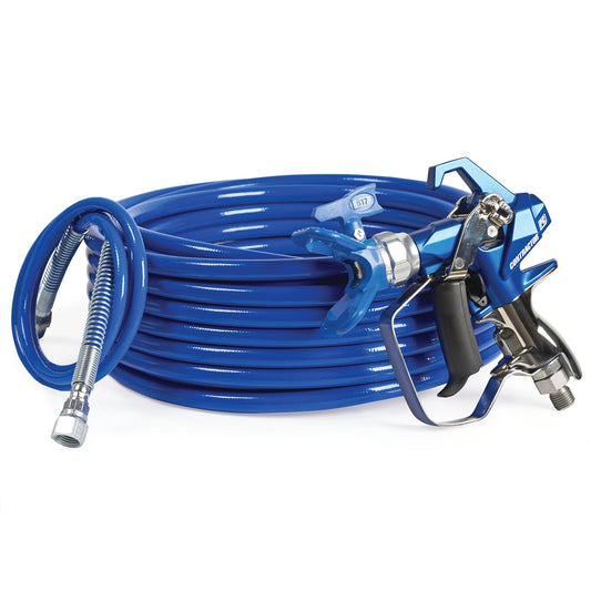 GRACO Contractor PC Compact Gun with 1/4 in x 50 ft BlueMax II Airless Hose, 1/8 in x 4.5 ft Whip Hose, RAC X LTX 517 SwitchTip (Part No. 19Y475)