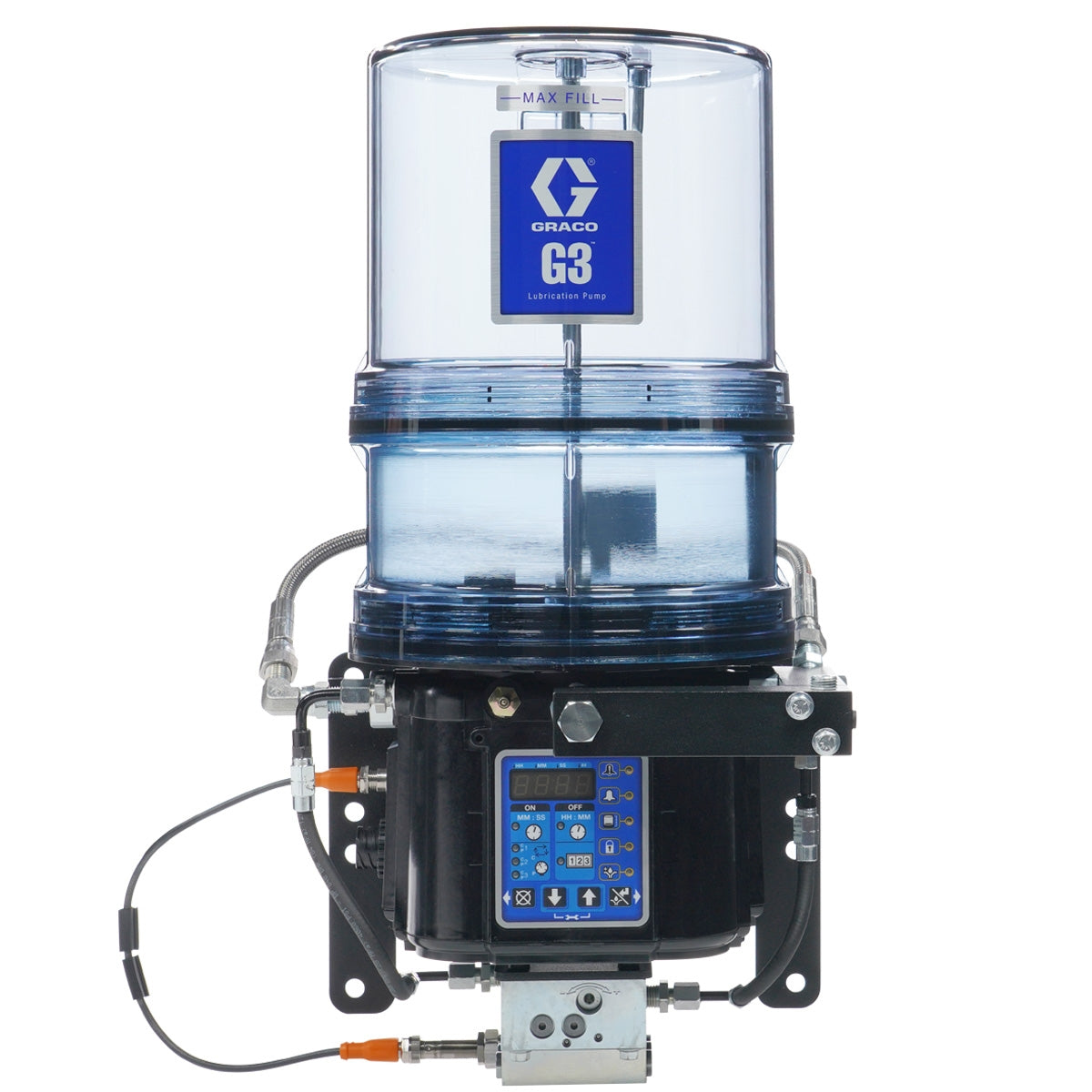 GRACO G3® Max Grease Pump for Dual-Line Lubrication Systems, 24 VDC, 8 Liter, Low Level with Controller, 1 Sensor, CPC, 3 Pump Elements (Part No. 2002241)