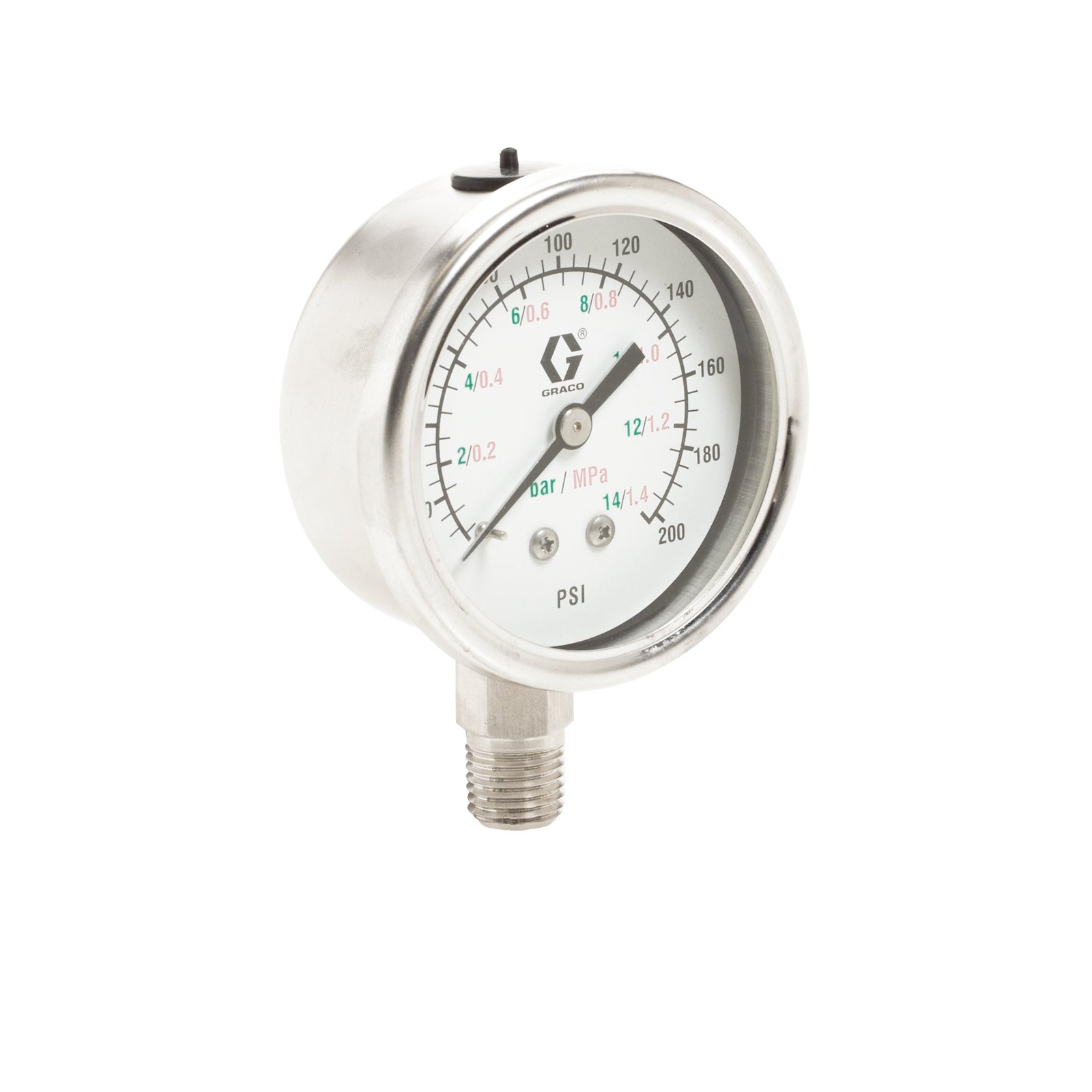 GRACO Stainless Steel Low Pressure Fluid Gauge, 0-100 psi (0-7 bar) (Part No. 187874)
