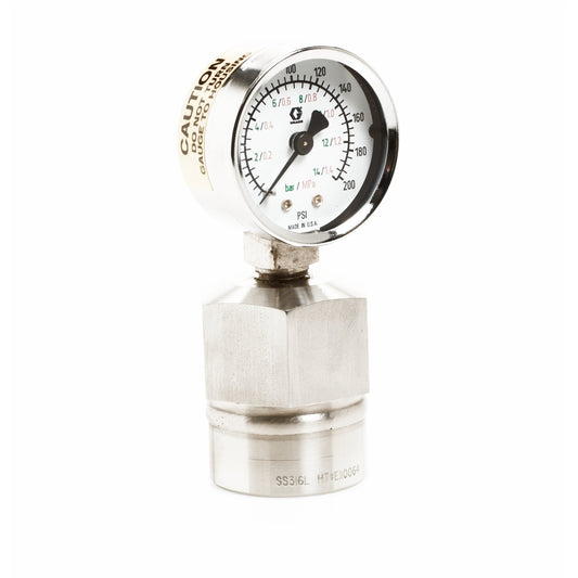 GRACO Stainless Steel Fluid Gauge with Dampener, 0-200 psi (0-14 bar) (Part No. 206171)