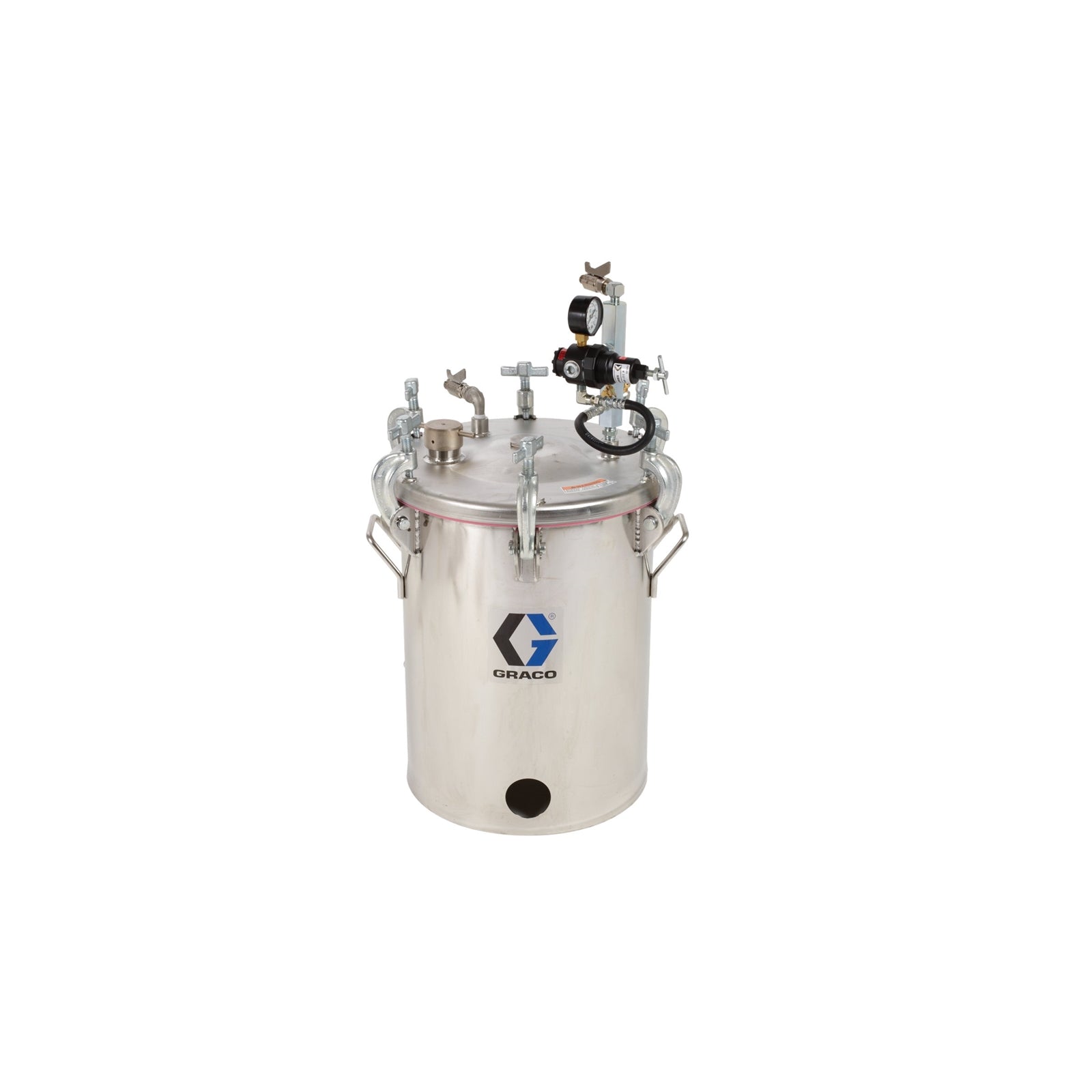 GRACO 5 Gallon Low Pressure (HVLP) Pot, Regulated to 15 psi, ASME Rated, 30.5 in (77.5 cm), 65 lbs (30 kg), SST (Part No. 236143)
