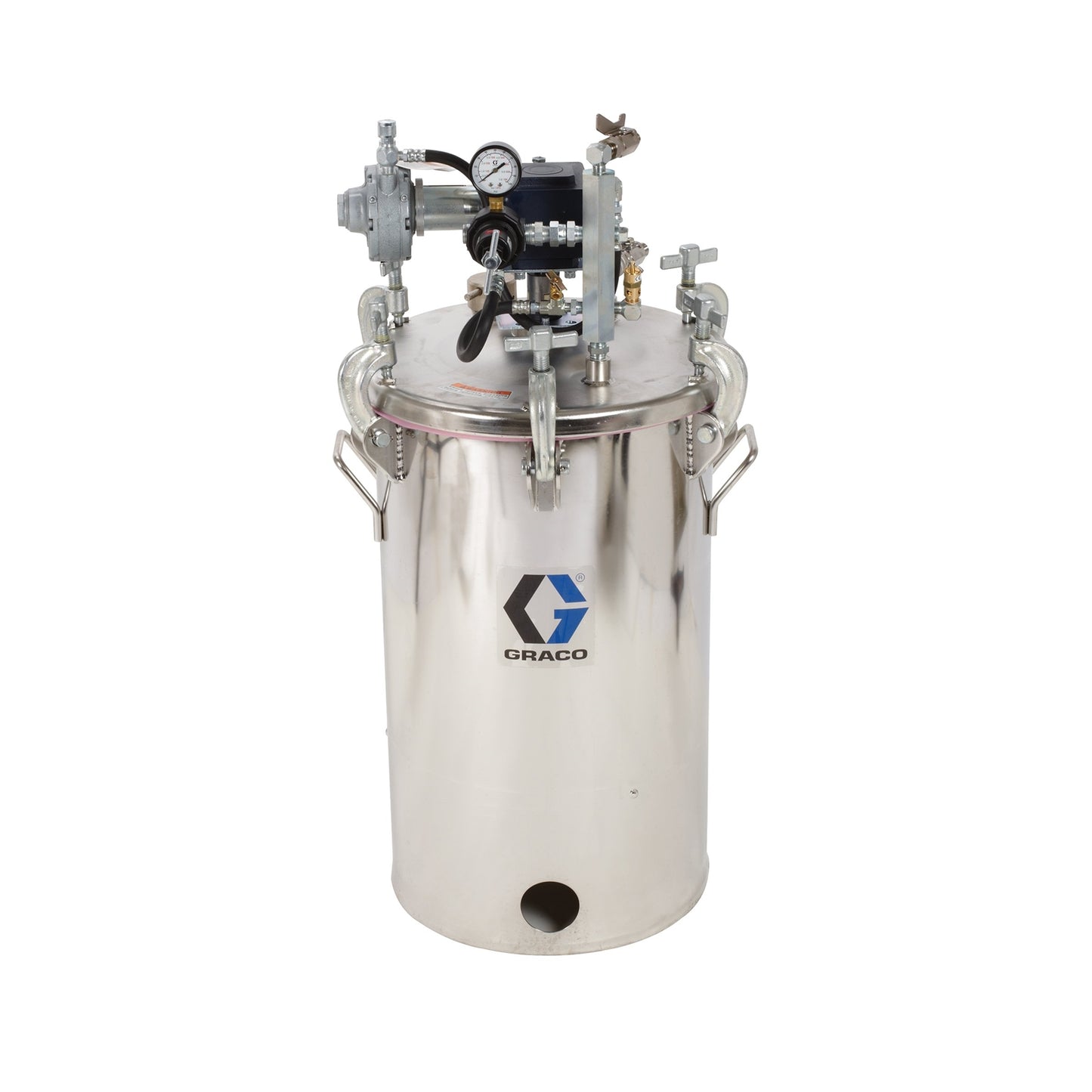 GRACO 10 Gallon Low Pressure (HVLP) Pot with Agitator, Regulated to 15 psi, ASME Rated, 33.9 in (88 cm), 85 lbs (39 kg), SST (Part No. 236147)