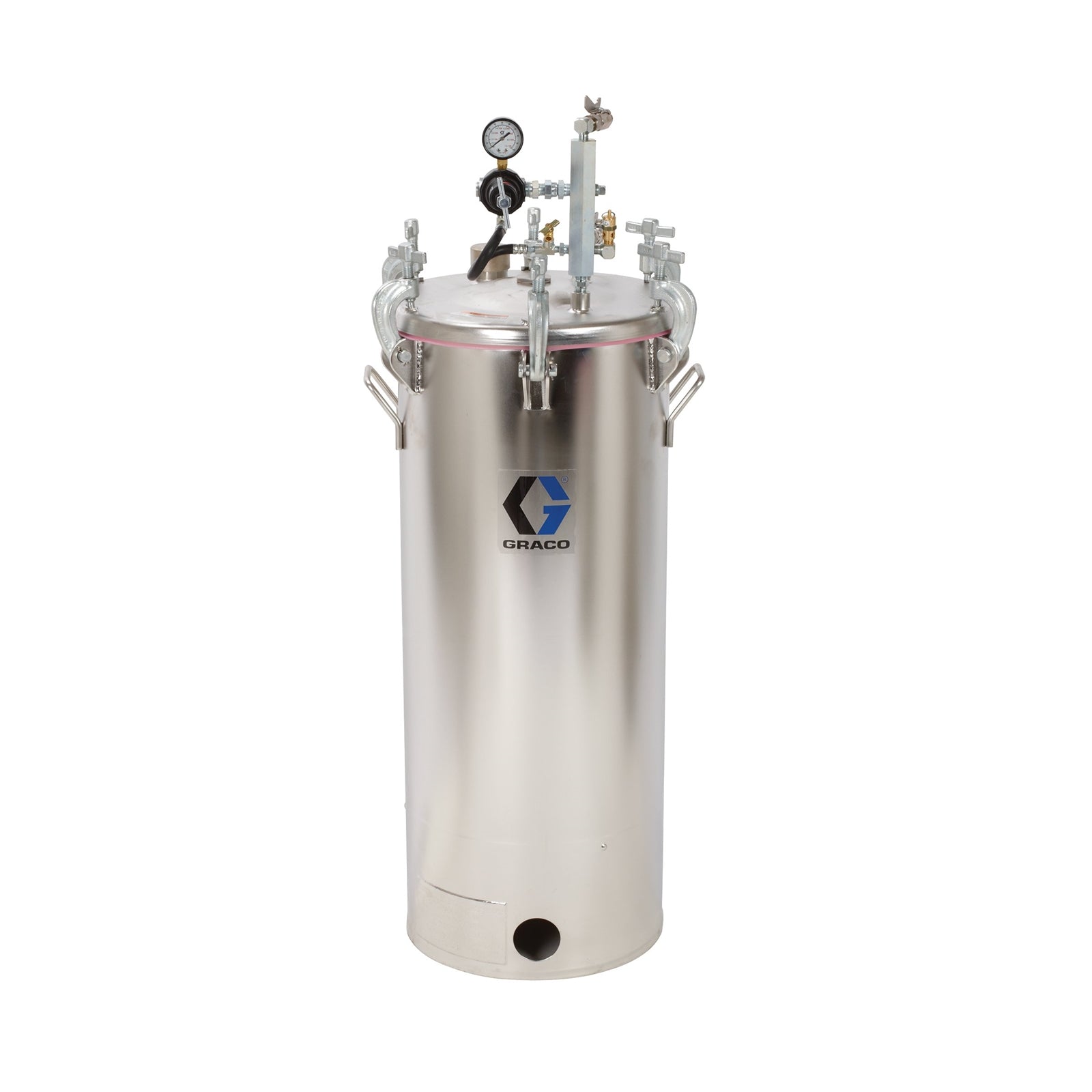 GRACO 15 Gallon High Pressure (HVLP) Pot, Regulated to 100 psi, ASME Rated, 44.6 in (113.2 cm), 92 lbs (42 kg), SST (Part No. 236151)