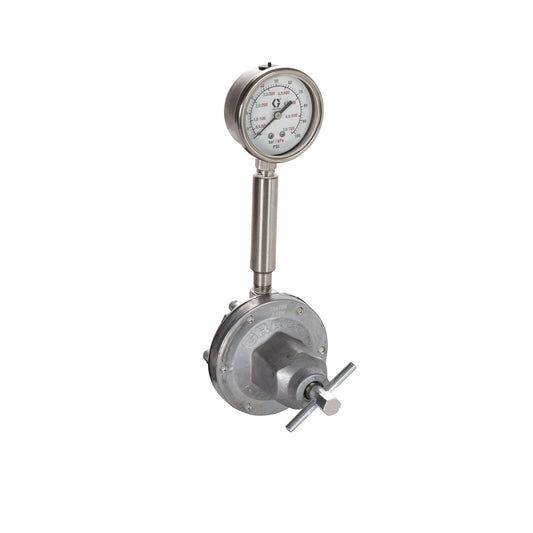 GRACO Low Pressure Fluid Regulator, 250 Max psi, 5-100 psi Range, 3.0 GPM, SST, Spring Type, 3/8 (f) x 3/8 (f), 1/4 (f) Port (Part No. 214706)