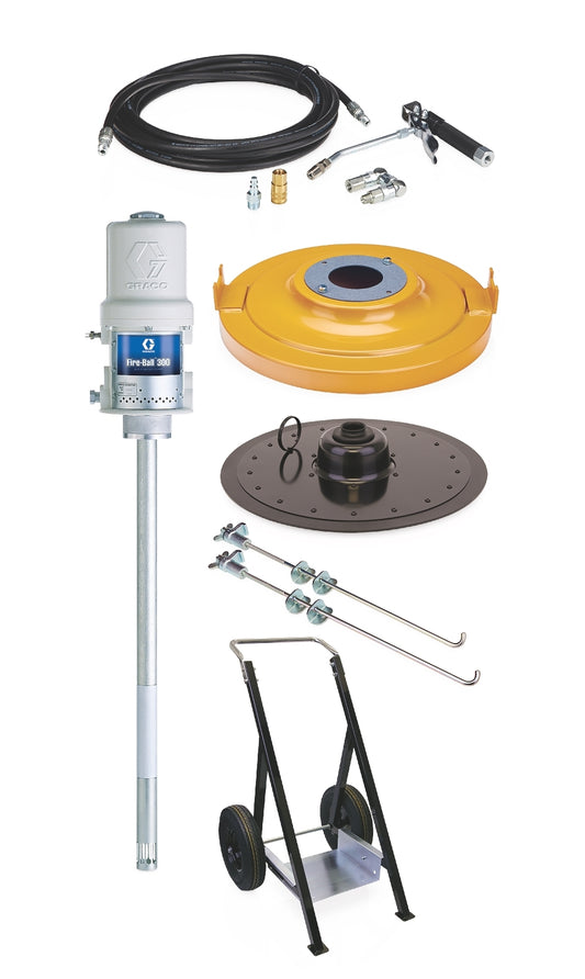 GRACO Fire-Ball® 300 Series 50:1 120 lb (55 kg) Grease Pump - Portable Package with Heavy Duty Cart (Part No. 222245)