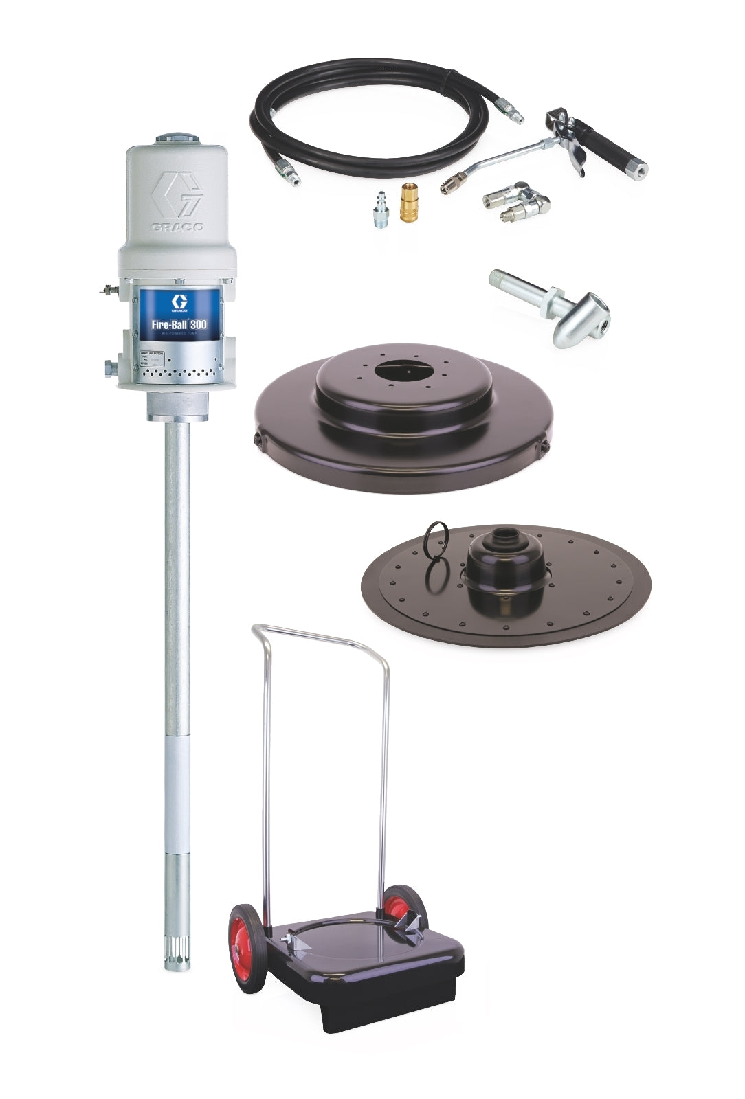 GRACO Fire-Ball® 300 Series 50:1 120 lb. (54 kg) Grease Pump - Portable 2-Wheel Cart Package (Part No. 225026)