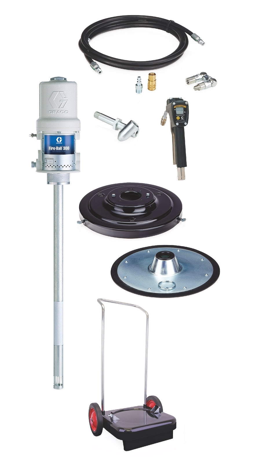 GRACO Fire-Ball® 300 Series 50:1 120 lb. (54 kg) Grease Pump - Imperial Portable Package with 2-Wheel Cart (Part No. 245696)