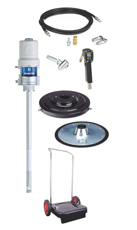 GRACO Fire-Ball® 300 Series 50:1 120 lb. (54 kg) Grease Pump - Imperial Portable Package with 2-Wheel Cart (Part No. 245696)