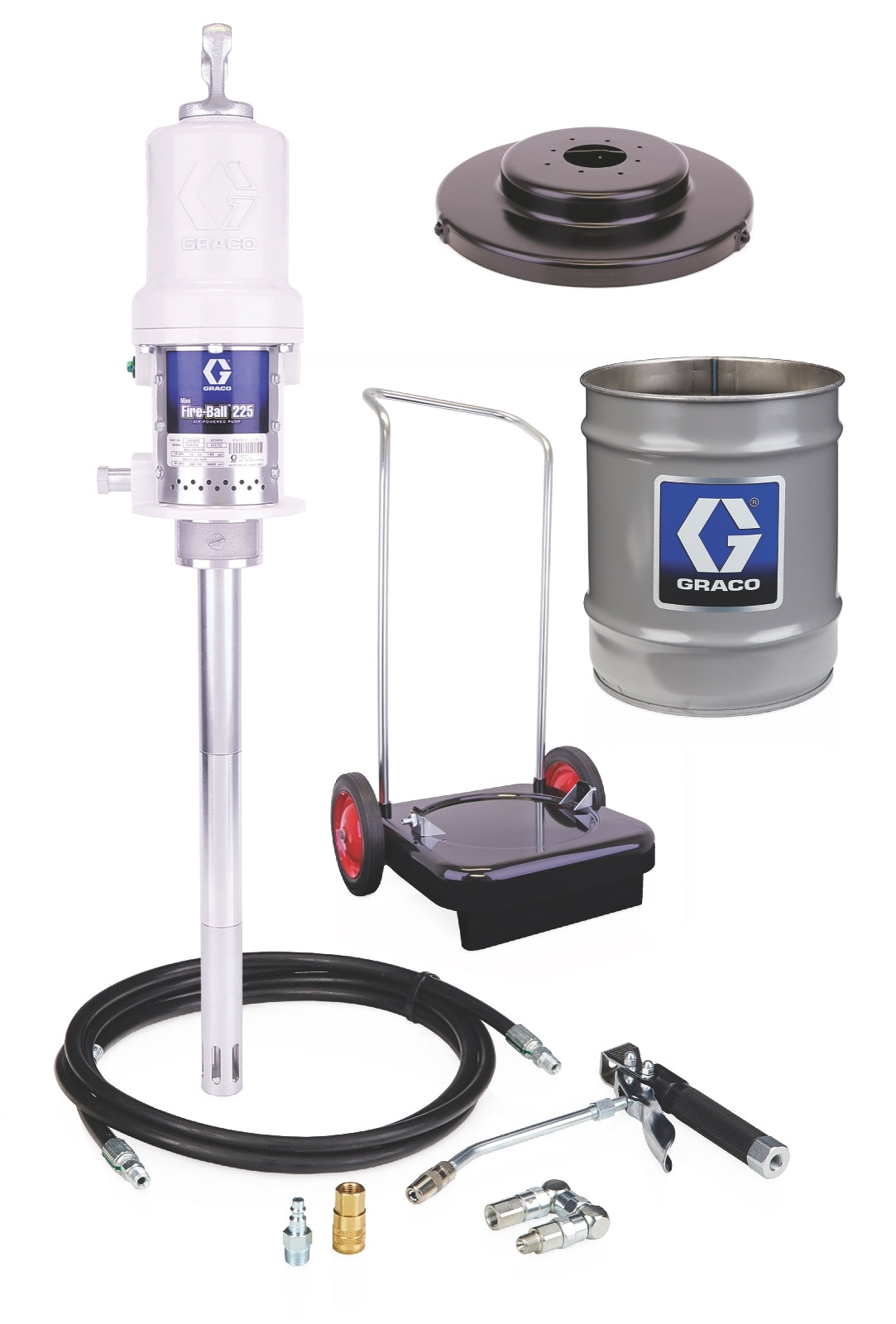 Graco 246913 Mini Fireball 225 50:1 35 Lb. And 50 Lb. Grease Pump - Cart-Mounted Pail Dispenser Package Innoflo Solutions