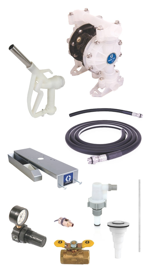 GRACO SD™ Blue Pump Drum Package - 2 ft (0.61 m) Suction Hose Length - Manual Nozzle - 3/4 in. BSPP Fittings (Part No. 24F947)