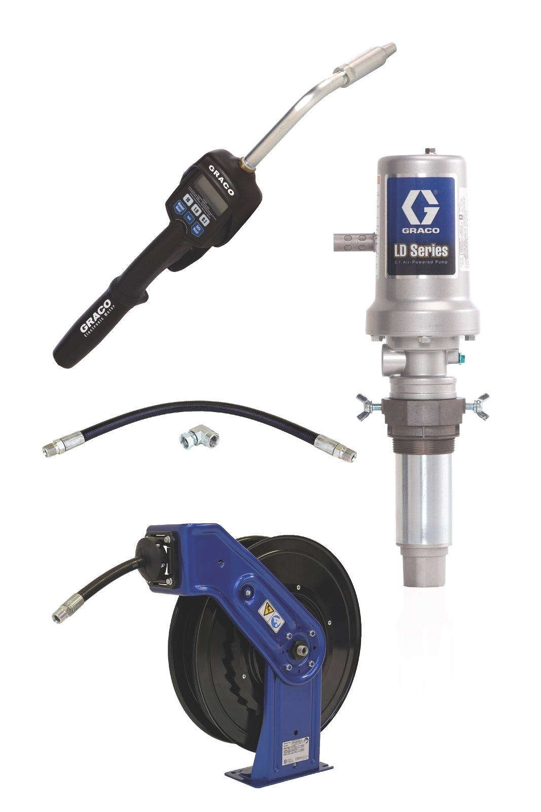 GRACO LD Series 3:1 Tank Mount Oil Pump with SD™ Series Hose Reel Package - Preset Meter Type (Part No. 24J734)
