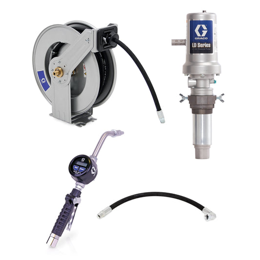 GRACO LD Series 3:1 Tank Mount Oil Pump with SD™ Series Hose Reel Packages - Manual Meter Type (Part No. 24J776)