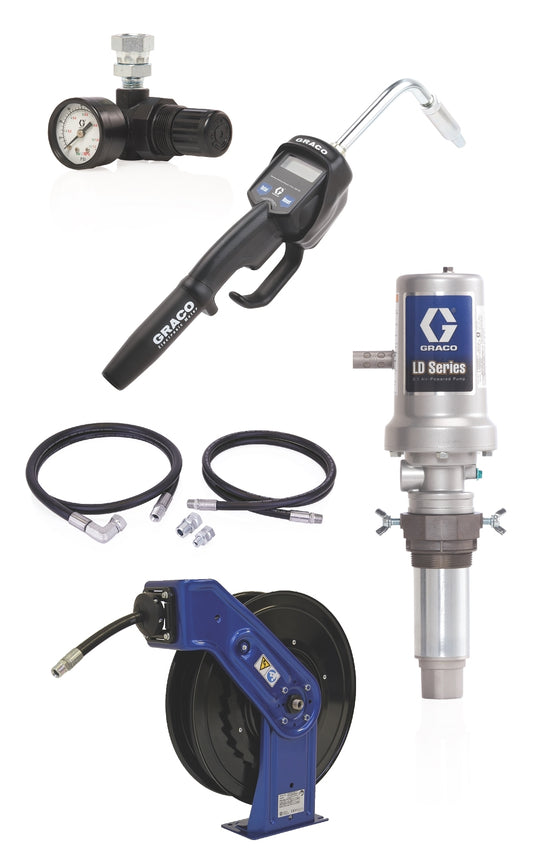 GRACO LD Series 5:1 Deluxe Oil Pump with SD™ Series 1/2 in. x 50 ft. Hose Reel Package - Manual Meter Type (Part No. 24K798)
