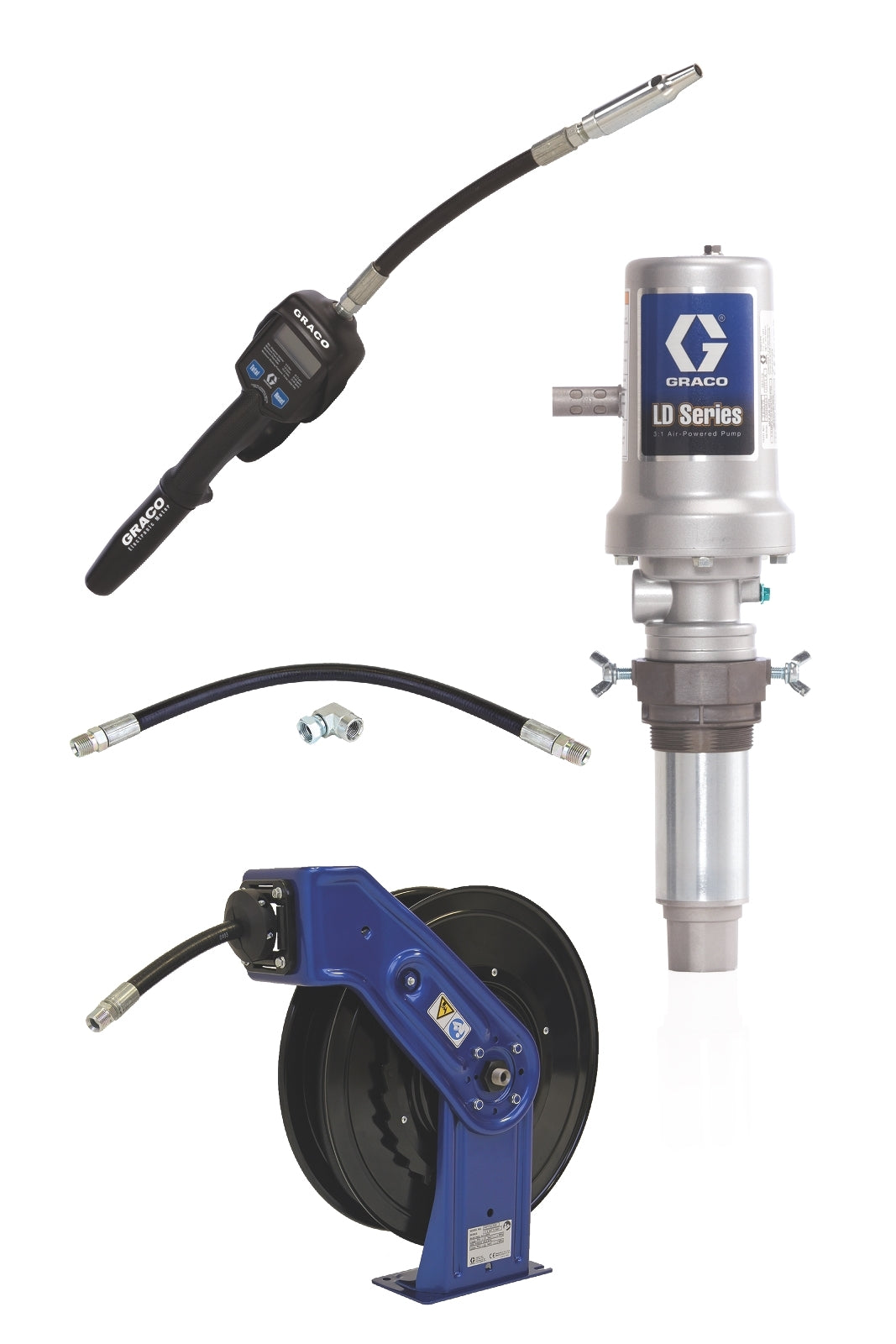 GRACO LD Series 3:1 Tank Mount Oil Pump with SD™ Series Hose Reel Package - Manual Meter Type (Part No. 24K836)