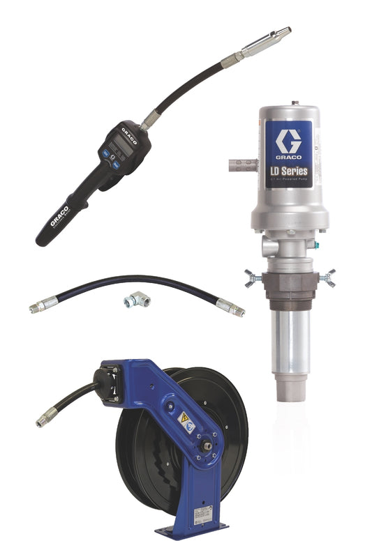 GRACO LD Series 5:1 Oil Pump with SD™ Series Hose Reel Package – Manual Meter Type (Part No. 24K837)