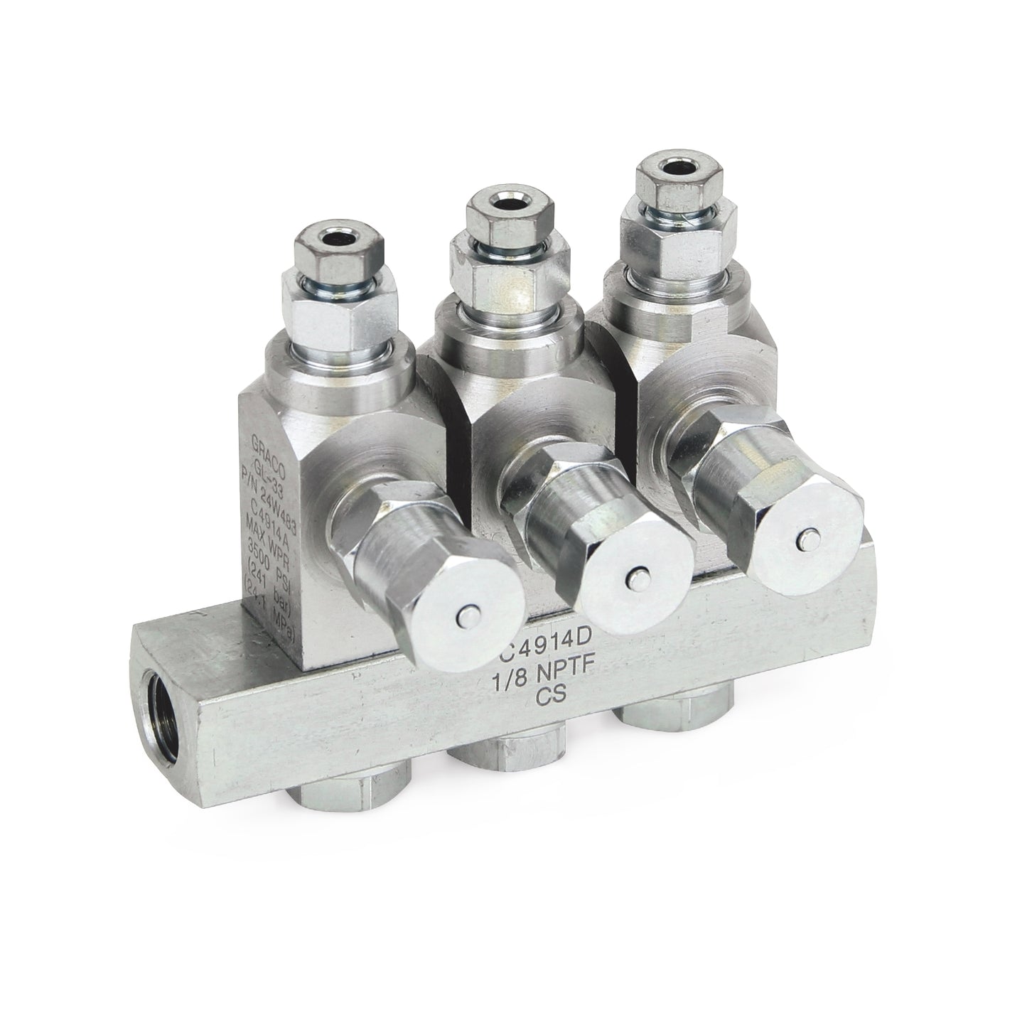 GRACO GL-33™ Grease Injector, Carbon Steel, 3 Injector Manifold, 1/8 NPT (Part No. 24W403)