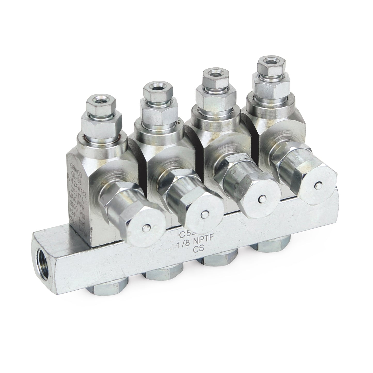 GRACO GL-33™ Grease Injector, Carbon Steel, 4 Injector Manifold, 1/8 NPT (Part No. 24W404)