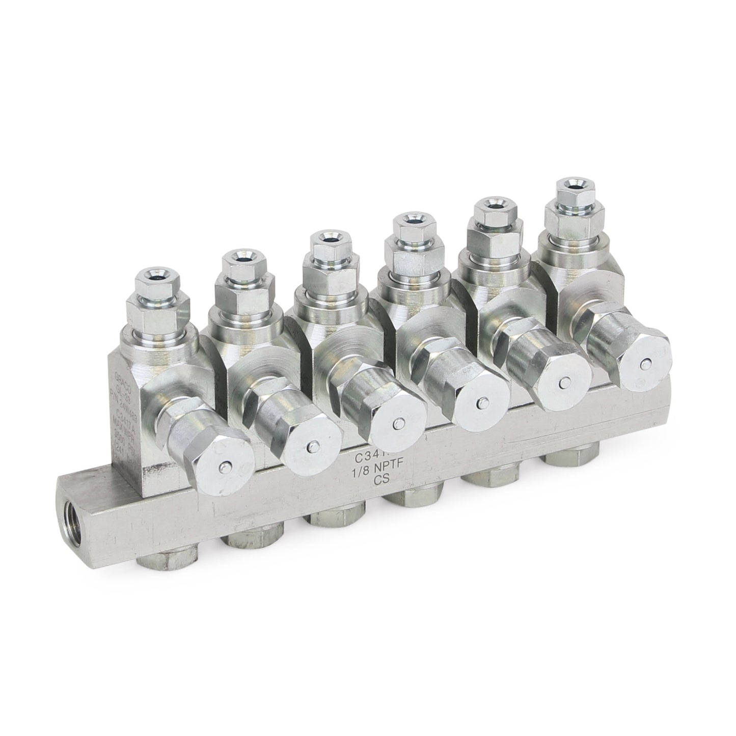 GRACO GL-33™ Grease Injector, Carbon Steel, 6 Injector Manifold, 1/8 in. BSPP x 6 mm (Part No. 24W505)