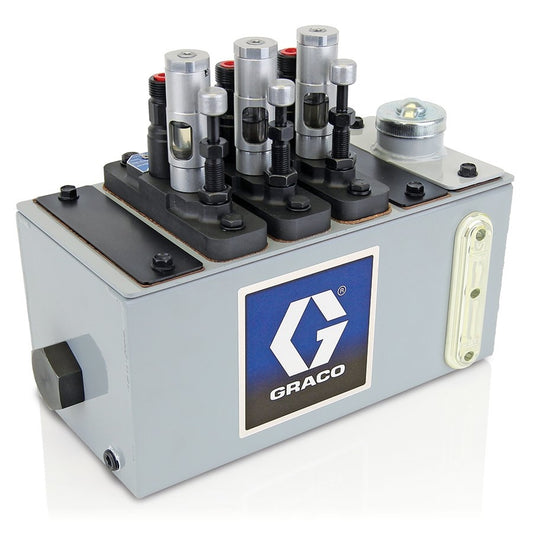 GRACO Manzel® MB118 Series Lubricator - 4 Pint (1.9 Liter) Reservoir, 1/4 in GBL 7500 Pump (qty 3), 118:1 Drive on Right Hand End (Part No. 24W636)