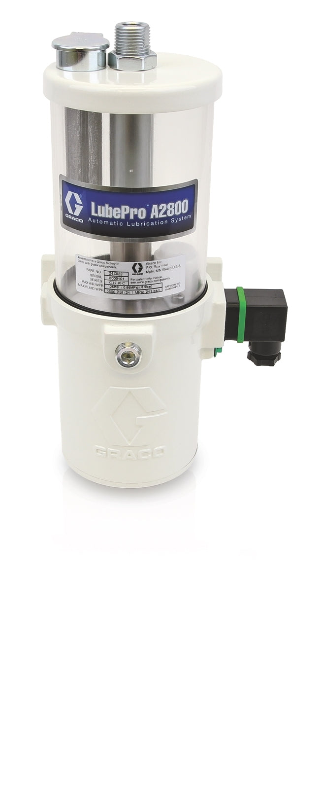 GRACO LubePro™ A2800 Vertical Oil Pumps, 0.6 liter Reservoir, Normally Open, Low Level - NPT (Part No. 24Z021)