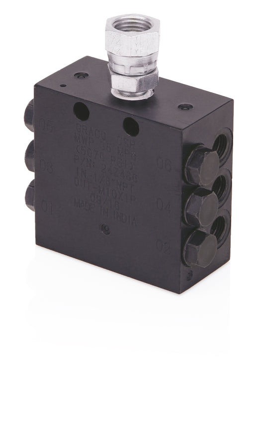GRACO CSP Divider Valve, 1/8 inch BSPP, 6 Outlets, Indicator Included (Part No. 24Z495)