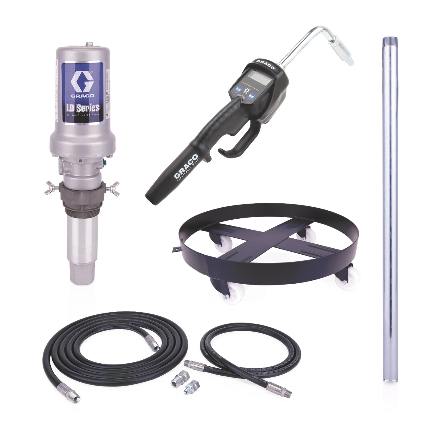 GRACO LD Series 5:1 Mobile 55 Gallon Oil Pump Package - Manual Meter, Rigid Extension, NPT (Part No. 25C554)