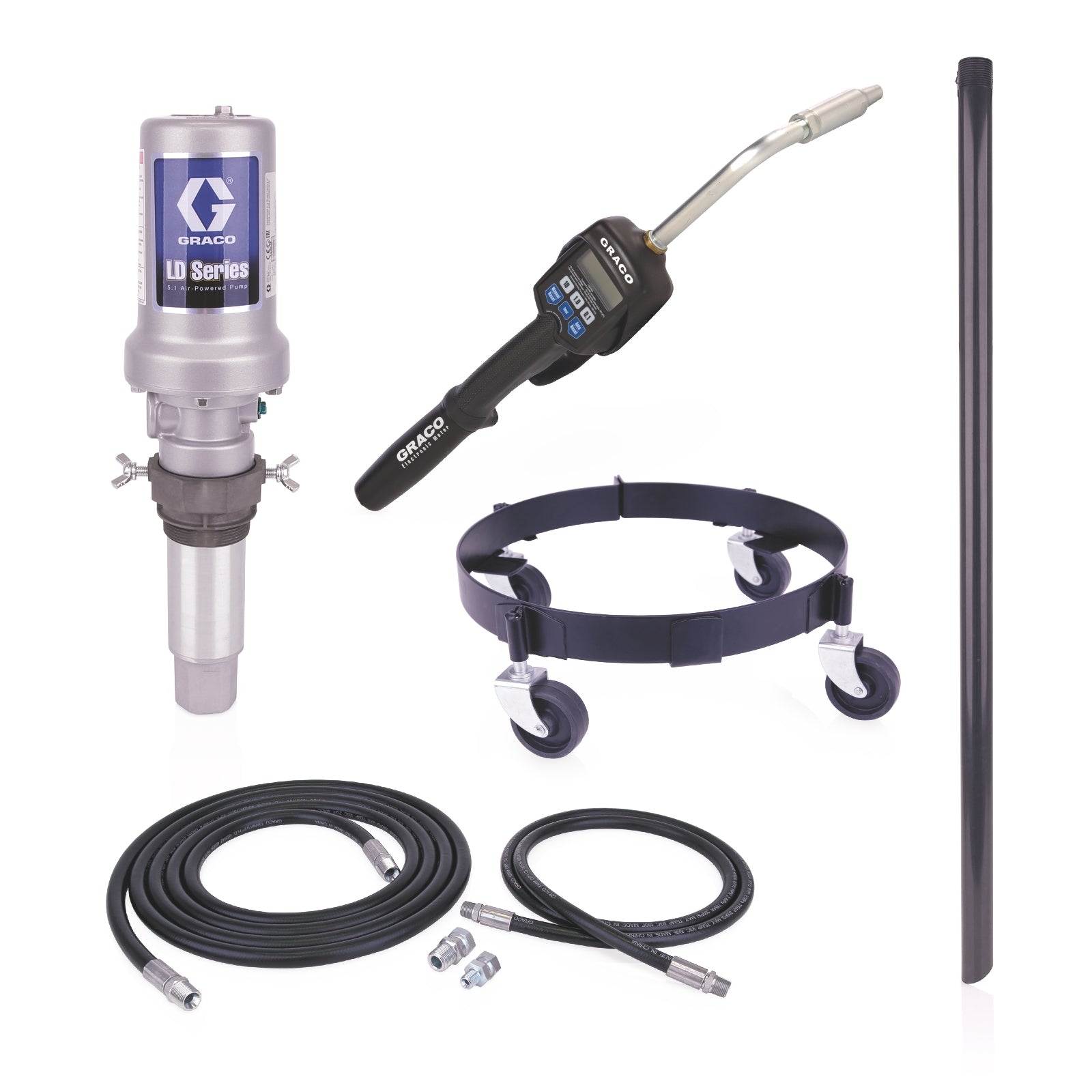 GRACO LD Series 5:1 Mobile 16 Gallon Oil Pump Package - Preset Meter, Rigid Extension, NPT (Part No. 25C557)