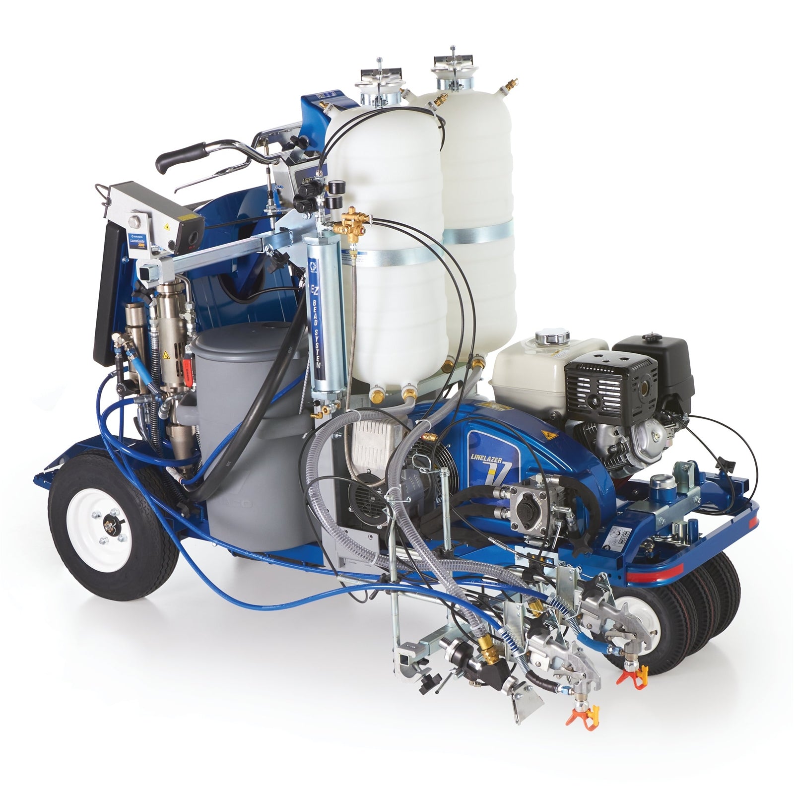 GRACO LineLazer V 250DC HP Reflective Series Self-Propelled Gas Hydraulic Airless Line Striper, 2 Auto Guns, 2 Tanks, LazerGuide 3000 (Part No. 25D343)
