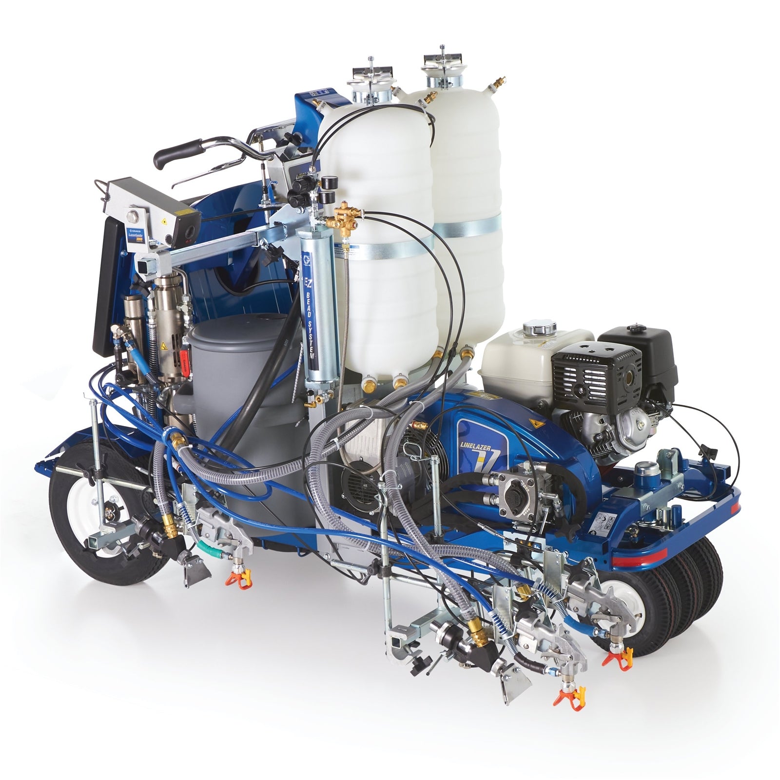 GRACO LineLazer V 250DC HP Reflective Series Self-Propelled Gas Hydraulic Airless Line Striper, 3 Auto Guns, 2 Tanks, LazerGuide 3000 (Part No. 25D344)