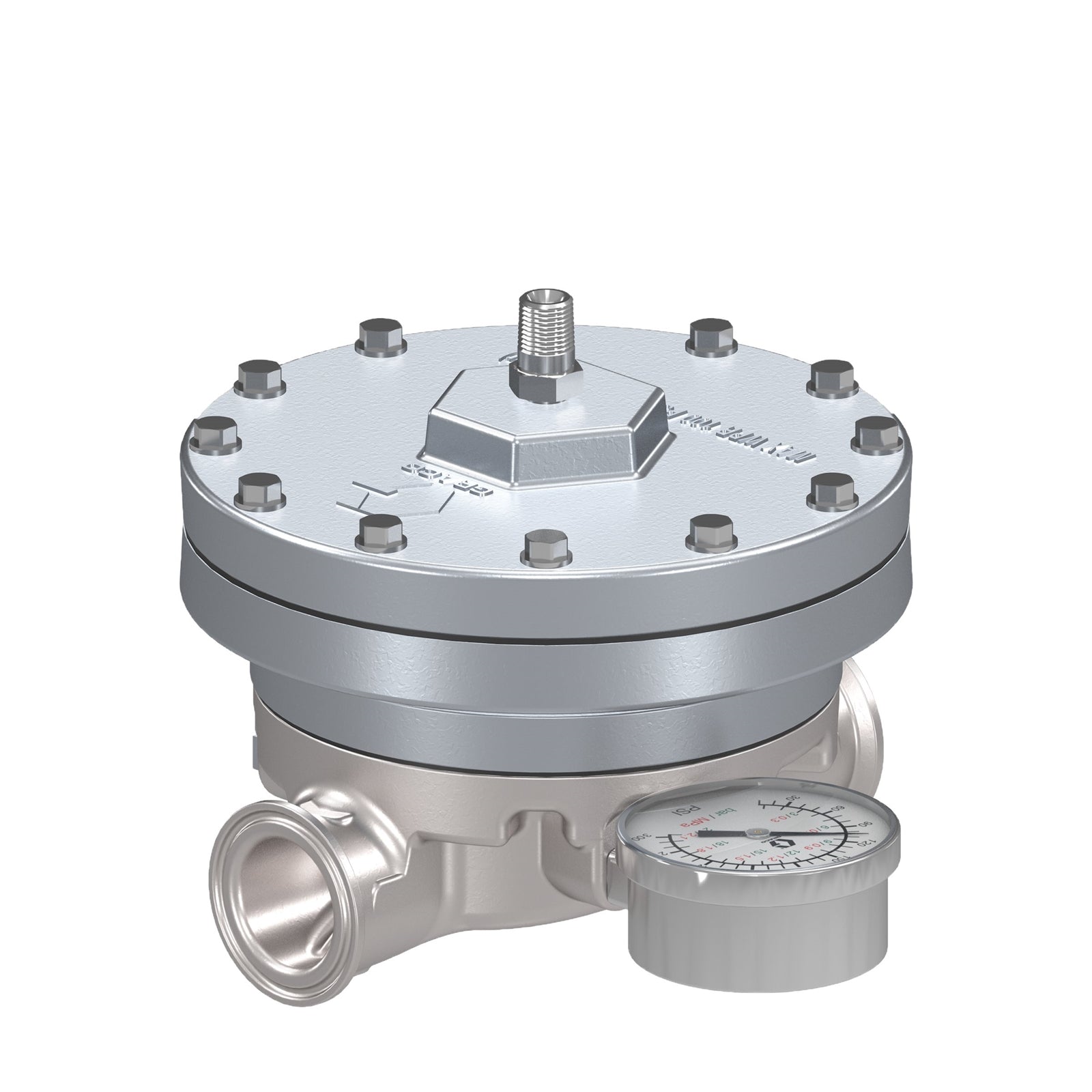 GRACO Low Shear Fluid Back Pressure Regulator, 300 Max psi, 25 gpm Max flow rate, SST, Pneumatic, high wear, sanitary inlet/outlet (Part No. 25R457)