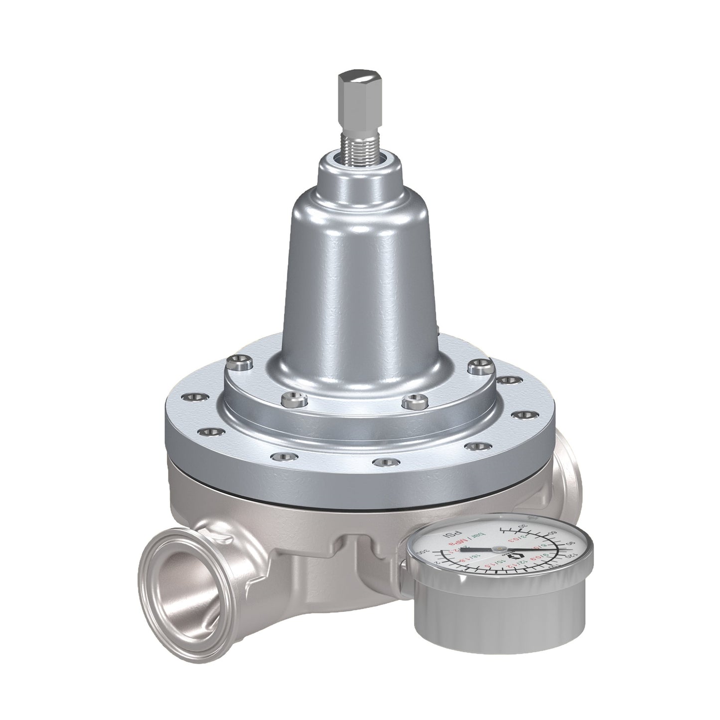 GRACO Low Shear Fluid Back Pressure Regulator, 300 Max psi, 25 gpm Max Flow Rate, SST, Mechanical, High Wear, Sanitary Inlet/Outlet (Part No. 25R647)