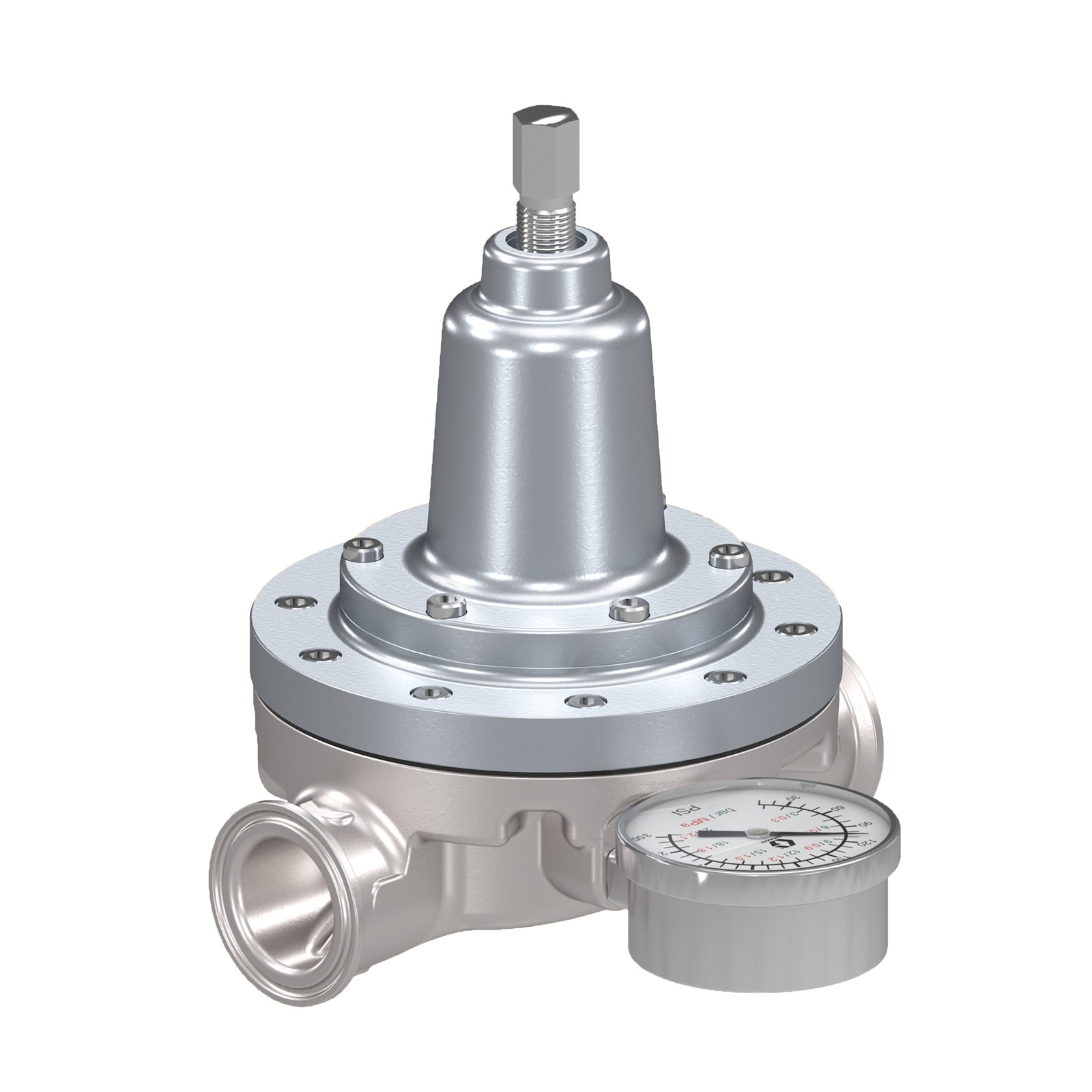 GRACO Low Shear Fluid Back Pressure Regulator, 300 Max psi, 25 gpm Max Flow Rate, SST, Mechanical, High Wear, Sanitary Inlet/Outlet (Part No. 25R647)