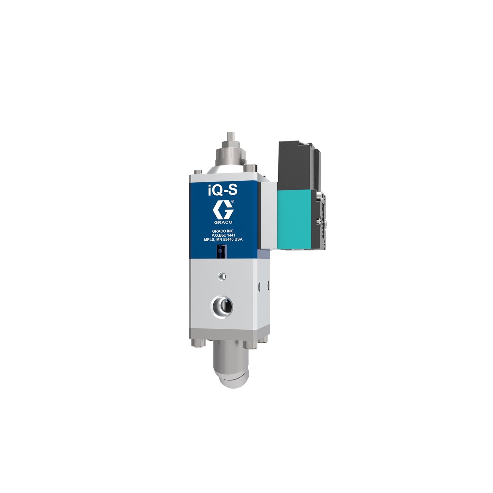 GRACO iQ Dispense Valve, Snuff Back, Ambient, NPT Tip, 45° Outlet, 0in (000mm) Nozzle, Direct Mount Solenoid (Part No. 26B490)