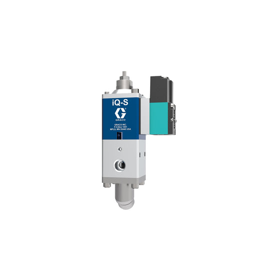 GRACO iQ Dispense Valve, Snuff Back, Ambient, NPT Tip, 45° Outlet, 0in (000mm) Nozzle, Direct Mount Solenoid (Part No. 26B490)