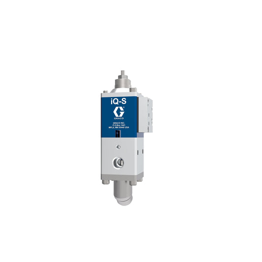 GRACO iQ Dispense Valve, Snuff Back, Ambient, NPT Tip, 45° Outlet, 0in (000mm) Nozzle, Remote Mount Solenoid (Part No. 26B491)