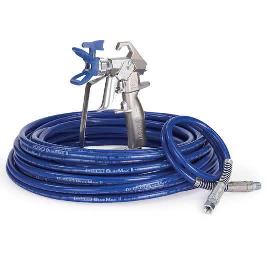 GRACO Contractor Airless Spray Gun, RAC X LTX 517, BlueMax II Airless Hose 1/4 in x 50 ft, BlueMax II Airless Whip Hose 3/16 in x 3 ft (Part No. 288489)