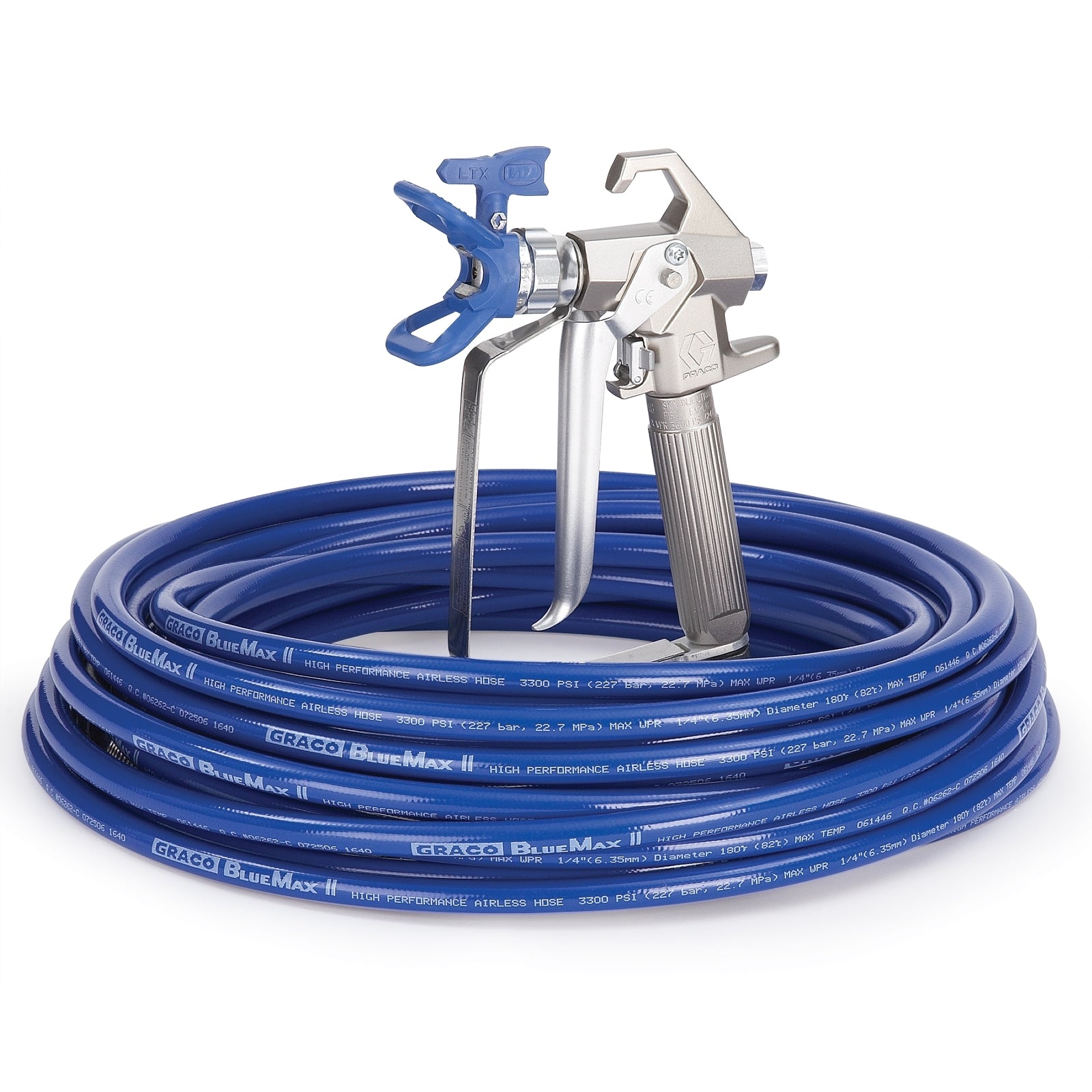 GRACO Contractor FTx Airless Spray Gun, RAC X LTX 515, BlueMax II Airless Hose 1/4 in x 50 ft (Part No. 288493)