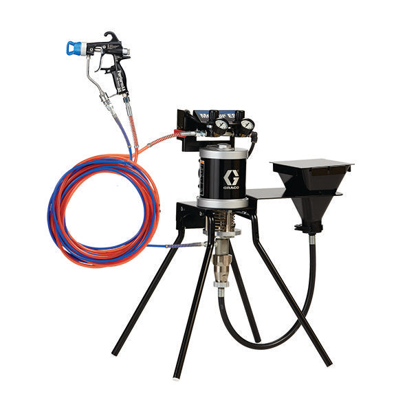 GRACO 30:1 Merkur ES Air Assisted Package, 0.4 gpm (1.5 lpm) fluid flow, standard mount, with PerformAA 50 gun, hopper, and plated steel (Part No. 24W285)