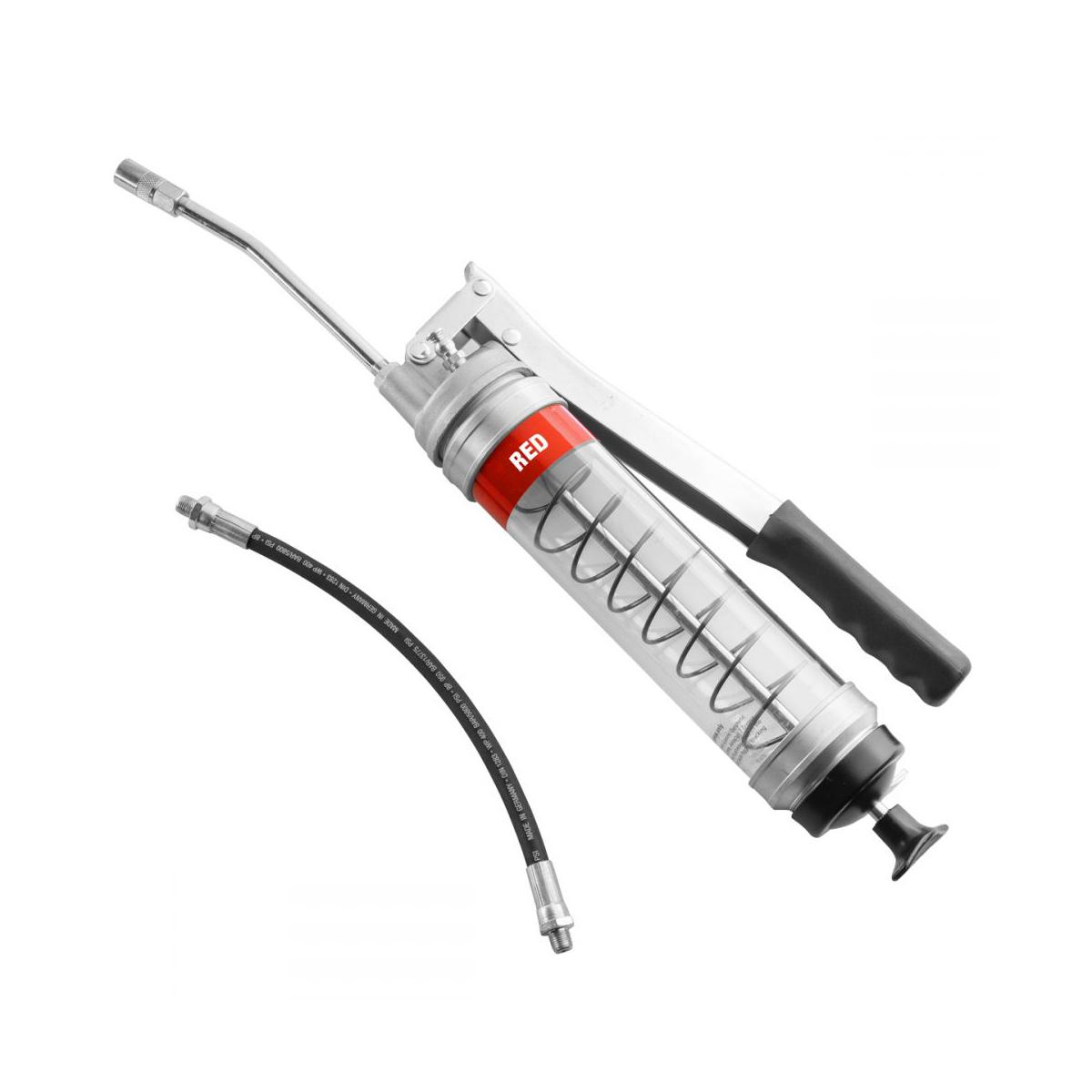 OilSafe® Lever Grease Gun - Heavy Duty - Clear - Red (SKU: 330508)