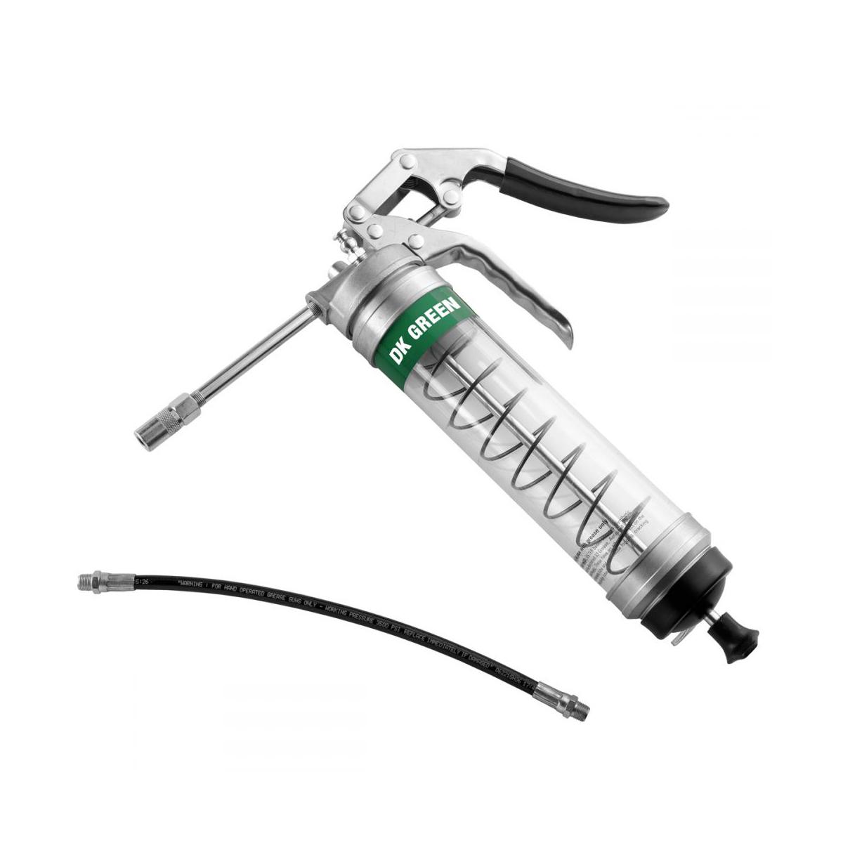 OilSafe® Pistol Grip Grease Gun - Clear - Dark Green (SKU: 330803)